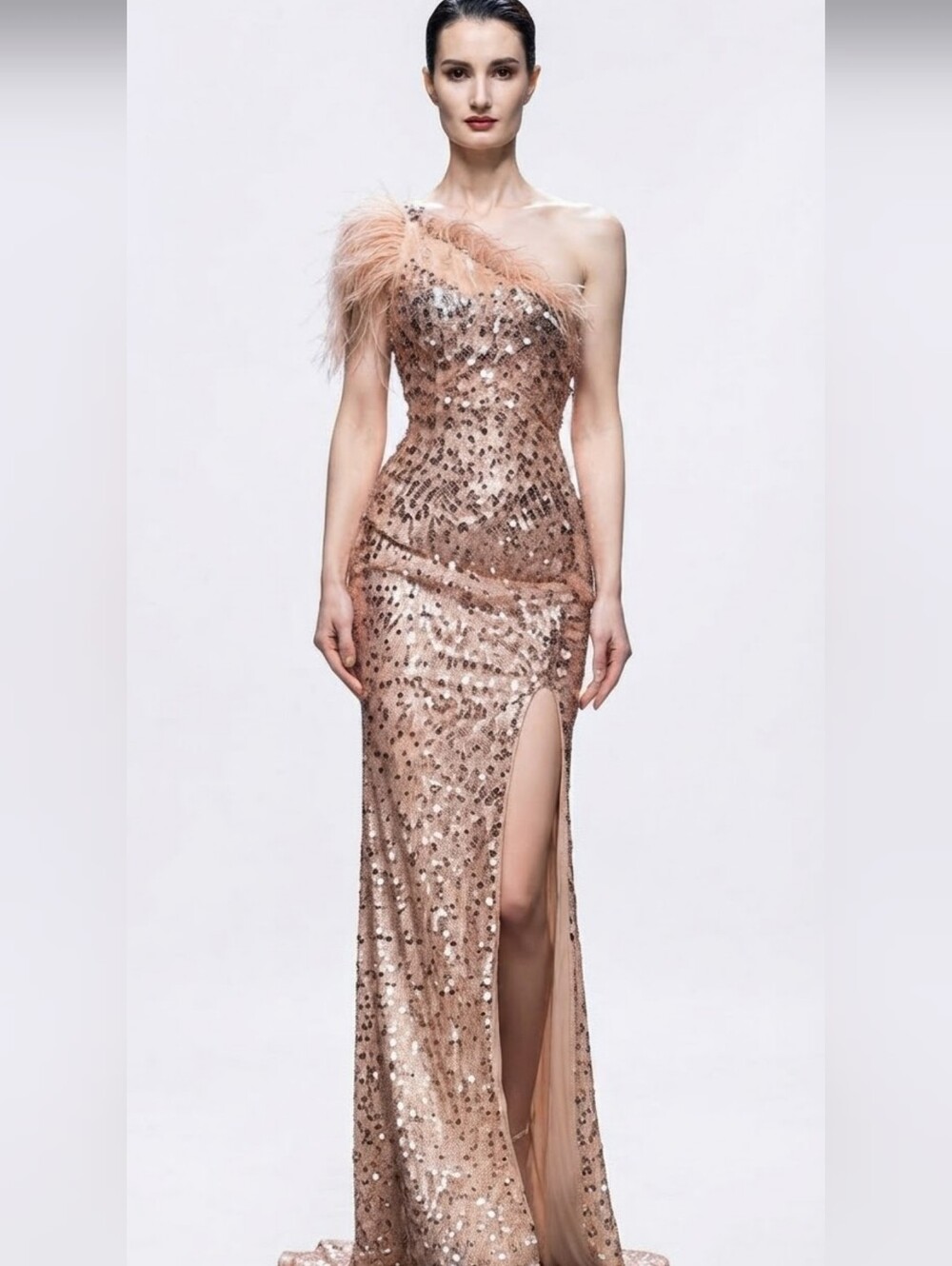 Gold One Shoulder Sleeveless Gown for Prom CUSTOM